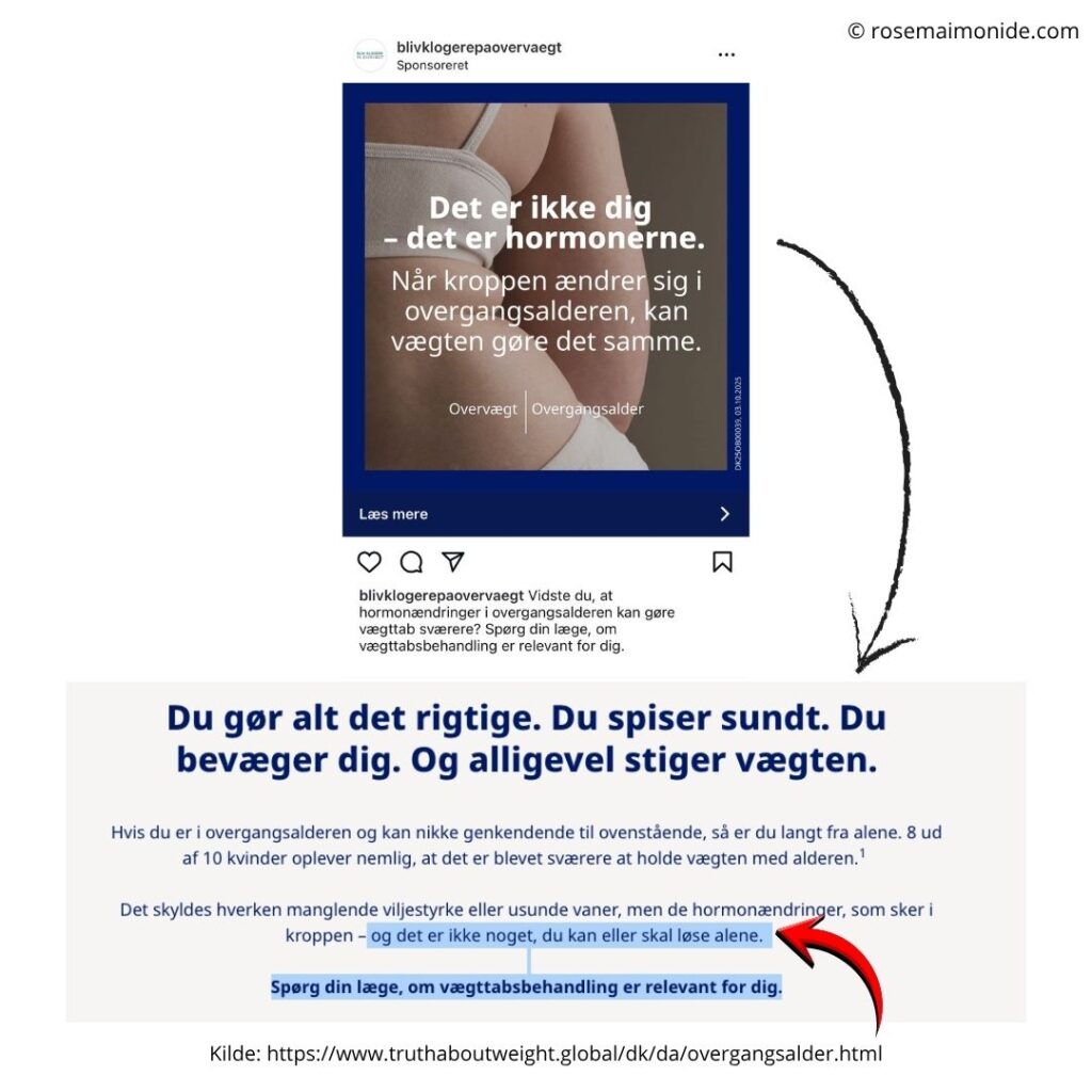 Reklame fra Novo på Instagram om overvægt og overgangsalder